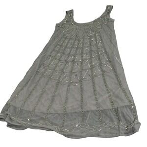 ANGIE Women's Grey Beaded Sequin Flapper Dress Cocktail Party S